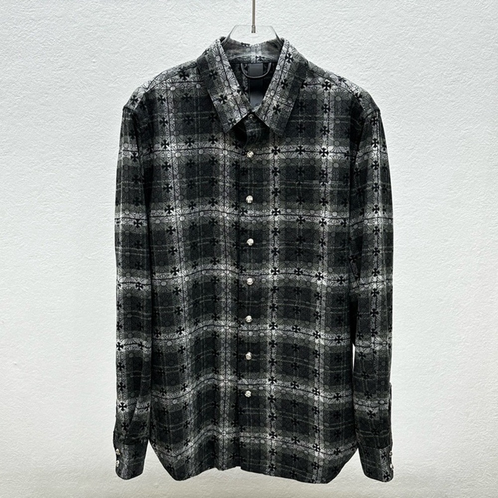 Chrome Hearts Men's Black and Gray Plaid Shirt